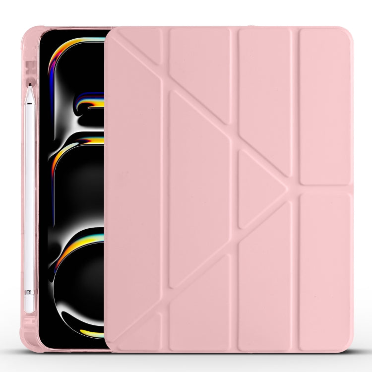 For iPad Pro 13 2024 Multi-folding TPU Leather Smart Tablet Case with Pen Slot(Pink) - iPad Pro 13 2024 Cases by PMC TechLife | Online Shopping South Africa | PMC TechLife | Buy Now Pay Later Mobicred