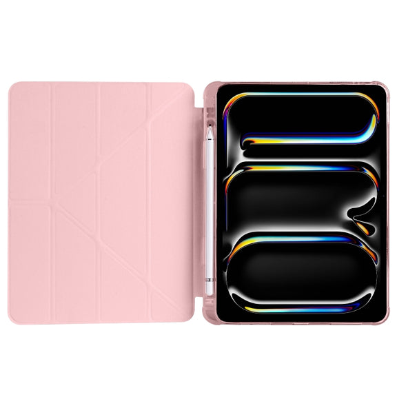 For iPad Pro 13 2024 Multi-folding TPU Leather Smart Tablet Case with Pen Slot(Pink)