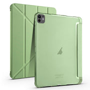 For iPad Pro 11 2024 Multi-folding TPU Leather Smart Tablet Case with Pen Slot(Matcha Green)