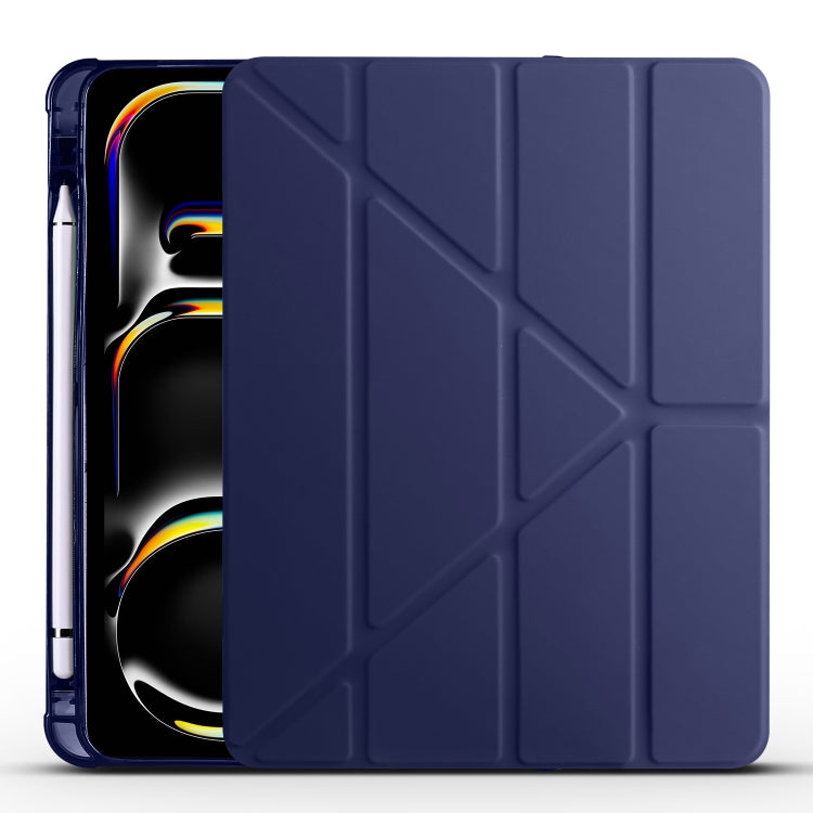 For iPad Pro 11 2024 Multi-folding TPU Leather Smart Tablet Case with Pen Slot(Dark Blue) - iPad Pro 11 2024 Cases by PMC TechLife | Online Shopping South Africa | PMC TechLife | Buy Now Pay Later Mobicred