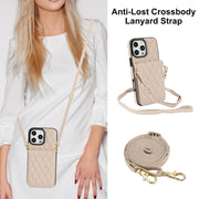 For iPhone 16 Pro Max YM015 Crossbody Rhombic Card Bag RFID Phone Case(White)