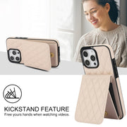 For iPhone 16 Pro Max YM015 Crossbody Rhombic Card Bag RFID Phone Case(White)