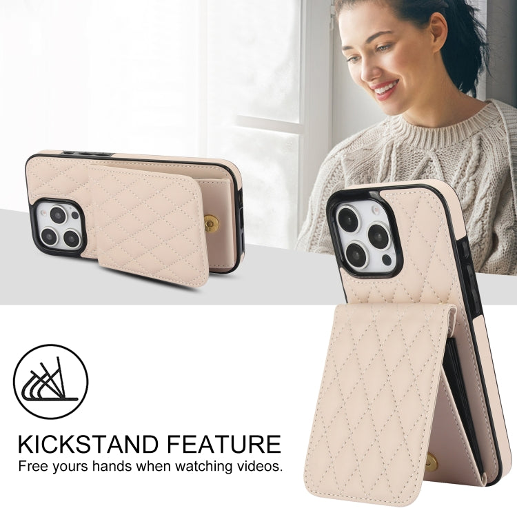 For iPhone 16 Pro Max YM015 Crossbody Rhombic Card Bag RFID Phone Case(White)