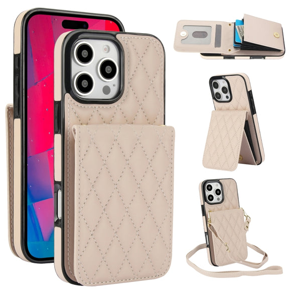 For iPhone 16 Pro Max YM015 Crossbody Rhombic Card Bag RFID Phone Case(White)