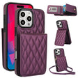 For iPhone 16 Pro YM015 Crossbody Rhombic Card Bag RFID Phone Case(Dark Purple) - iPhone 16 Pro Cases by PMC TechLife | Online Shopping South Africa | PMC TechLife | Buy Now Pay Later Mobicred