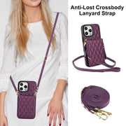 For iPhone 16 Pro YM015 Crossbody Rhombic Card Bag RFID Phone Case(Dark Purple)