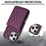 For iPhone 16 Pro YM015 Crossbody Rhombic Card Bag RFID Phone Case(Dark Purple)