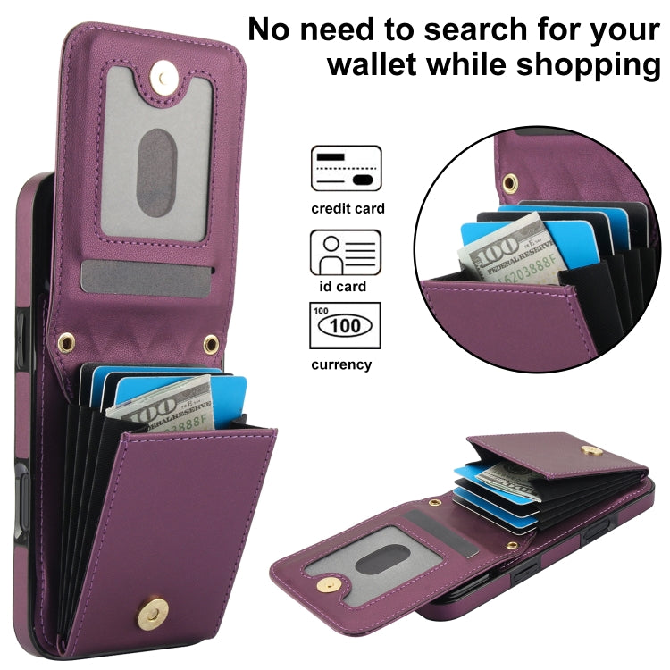 For iPhone 16 Pro YM015 Crossbody Rhombic Card Bag RFID Phone Case(Dark Purple)