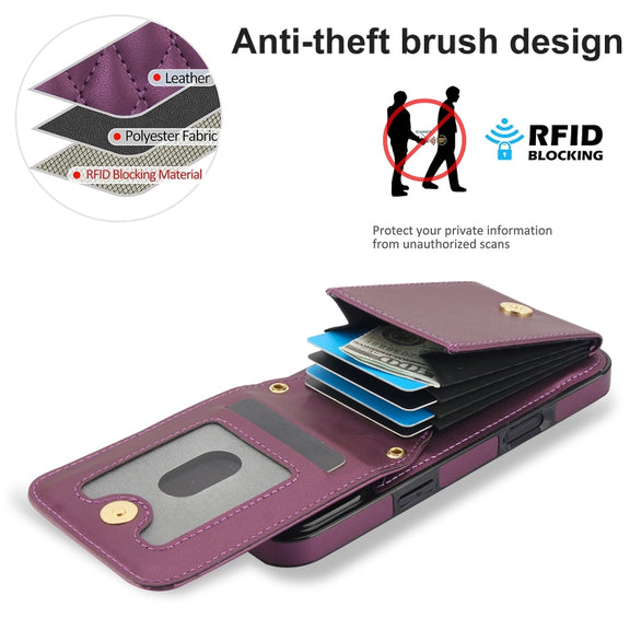 For iPhone 16 Pro YM015 Crossbody Rhombic Card Bag RFID Phone Case(Dark Purple)