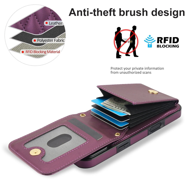 For iPhone 16 Pro YM015 Crossbody Rhombic Card Bag RFID Phone Case(Dark Purple)
