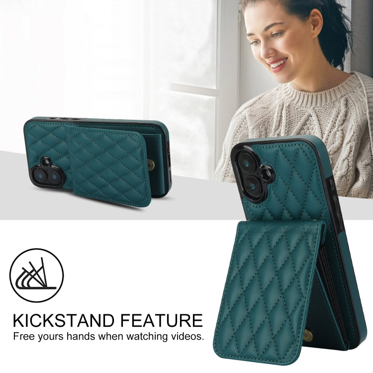 For iPhone 16 YM015 Crossbody Rhombic Card Bag RFID Phone Case(Green) - iPhone 16 Cases by PMC TechLife | Online Shopping South Africa | PMC TechLife | Buy Now Pay Later Mobicred