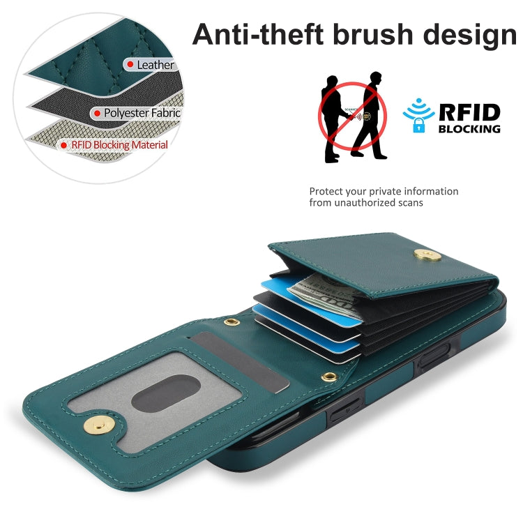 For iPhone 16 YM015 Crossbody Rhombic Card Bag RFID Phone Case(Green) - iPhone 16 Cases by PMC TechLife | Online Shopping South Africa | PMC TechLife | Buy Now Pay Later Mobicred