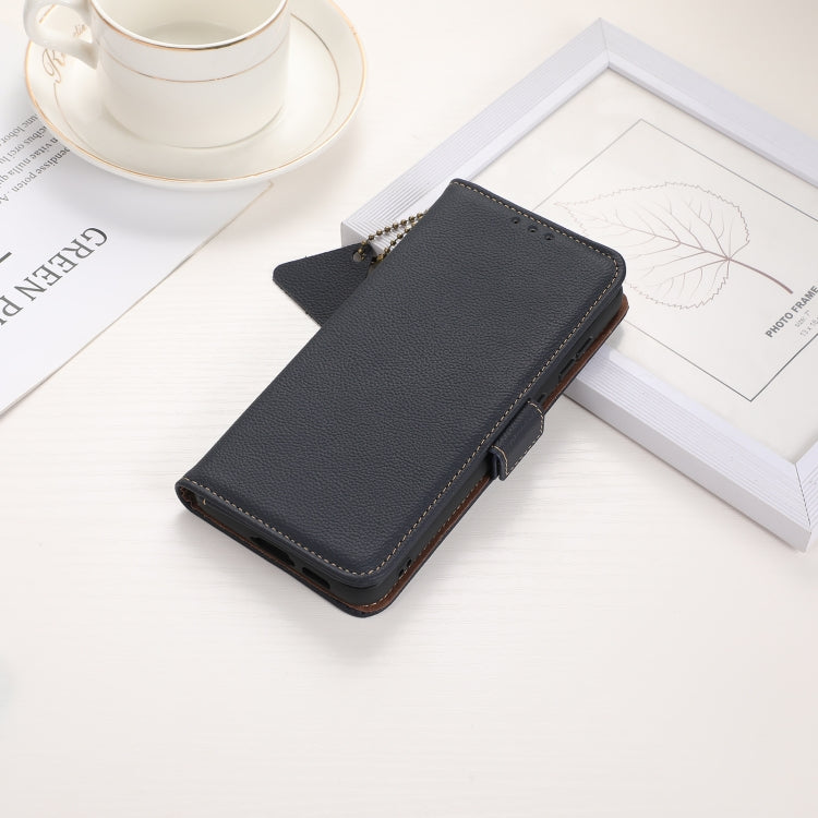 For iPhone 16 Pro Max Side-Magnetic TJ Genuine Leather RFID Phone Case(Blue)