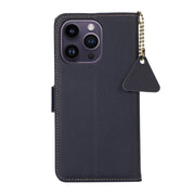 For iPhone 16 Pro Max Side-Magnetic TJ Genuine Leather RFID Phone Case(Blue)