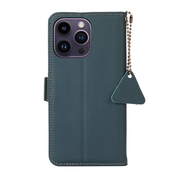 For iPhone 16 Pro Max Side-Magnetic TJ Genuine Leather RFID Phone Case(Green)