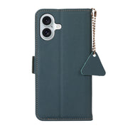 For iPhone 16 Side-Magnetic TJ Genuine Leather RFID Phone Case(Green)