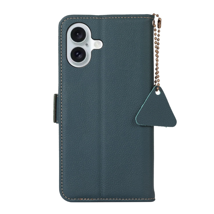 For iPhone 16 Side-Magnetic TJ Genuine Leather RFID Phone Case(Green)