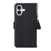For iPhone 16 Plus Side-Magnetic TJ Genuine Leather RFID Phone Case(Black)
