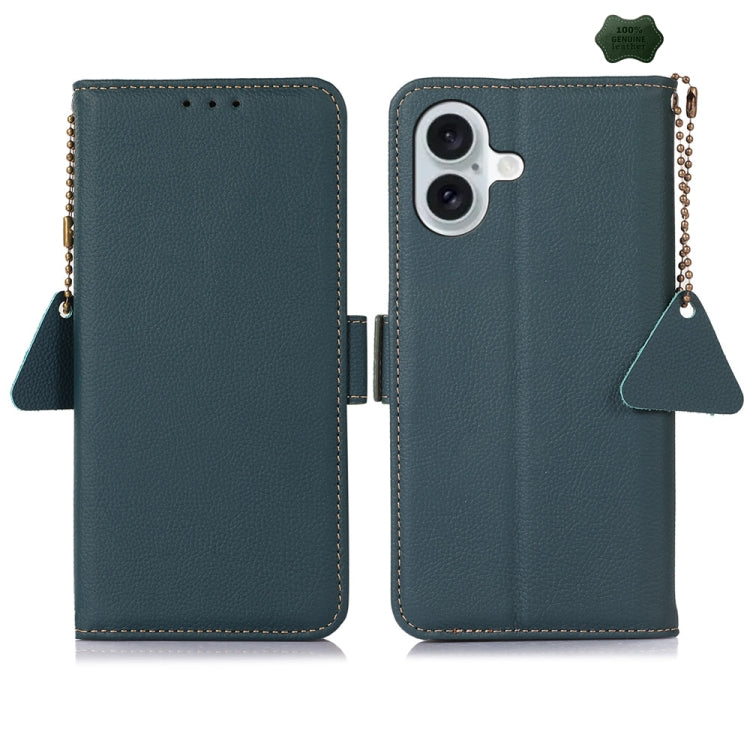 For iPhone 16 Plus Side-Magnetic TJ Genuine Leather RFID Phone Case(Green) - iPhone 16 Plus Cases by PMC TechLife | Online Shopping South Africa | PMC TechLife | Buy Now Pay Later Mobicred
