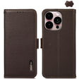 For iPhone 16 Pro Max KHAZNEH Side-Magnetic Litchi Genuine Leather RFID Case(Brown) - iPhone 16 Pro Max Cases by PMC TechLife | Online Shopping South Africa | PMC TechLife | Buy Now Pay Later Mobicred