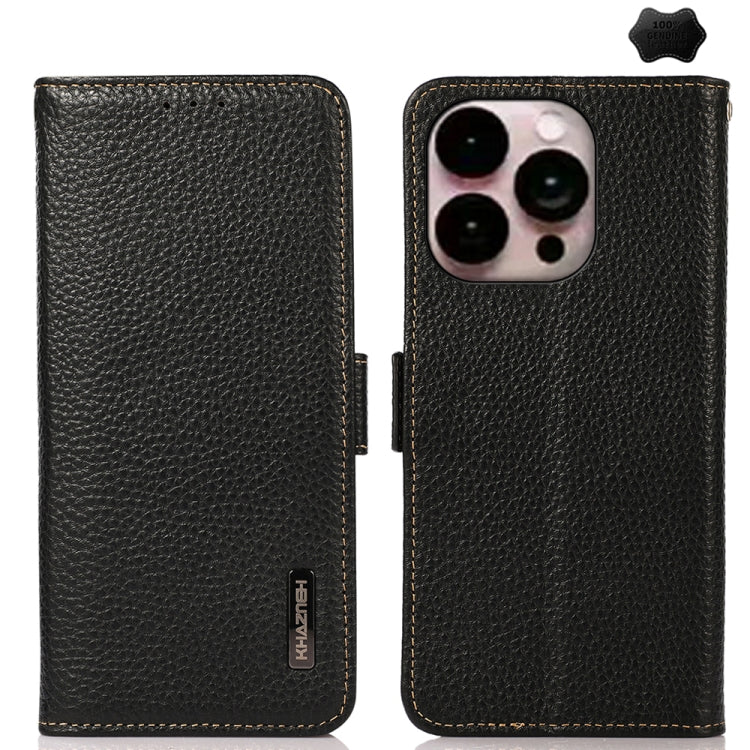 For iPhone 16 Pro KHAZNEH Side-Magnetic Litchi Genuine Leather RFID Case(Black) - iPhone 16 Pro Cases by PMC TechLife | Online Shopping South Africa | PMC TechLife | Buy Now Pay Later Mobicred