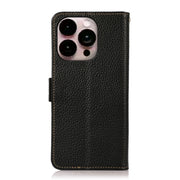 For iPhone 16 Pro KHAZNEH Side-Magnetic Litchi Genuine Leather RFID Case(Black)