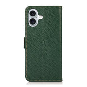 For iPhone 16 KHAZNEH Side-Magnetic Litchi Genuine Leather RFID Case(Green)