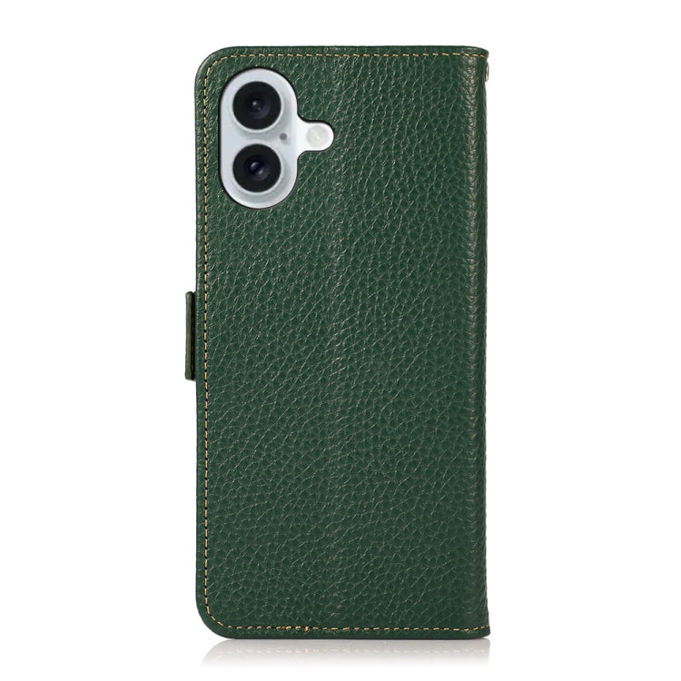 For iPhone 16 KHAZNEH Side-Magnetic Litchi Genuine Leather RFID Case(Green)