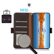 For iPhone 16 KHAZNEH Side-Magnetic Litchi Genuine Leather RFID Case(Brown)