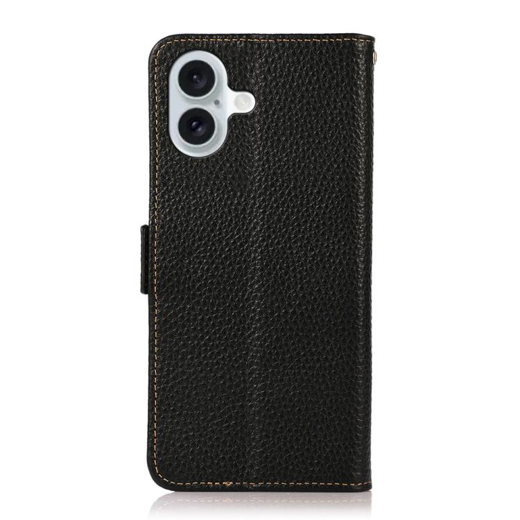 For iPhone 17 KHAZNEH Side-Magnetic Litchi Genuine Leather RFID Case(Black) - free shipping - PMc TechLife - Order now!