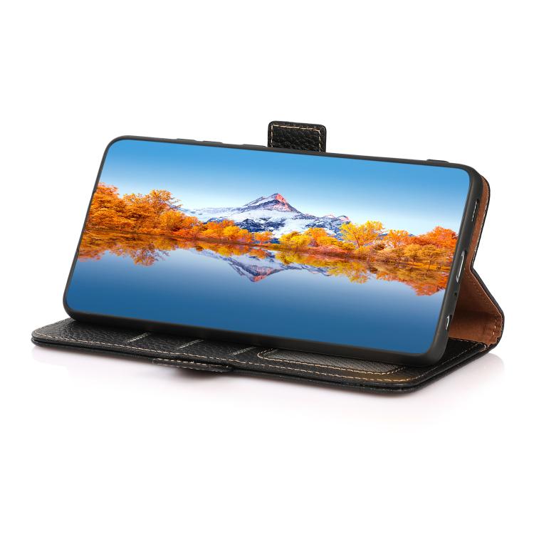 For iPhone 17 KHAZNEH Side-Magnetic Litchi Genuine Leather RFID Case(Black) - free shipping - PMc TechLife - Order now!