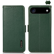 For iPhone 17 Air KHAZNEH Side-Magnetic Litchi Genuine Leather RFID Case(Green)