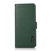 For iPhone 17 Air KHAZNEH Side-Magnetic Litchi Genuine Leather RFID Case(Green)