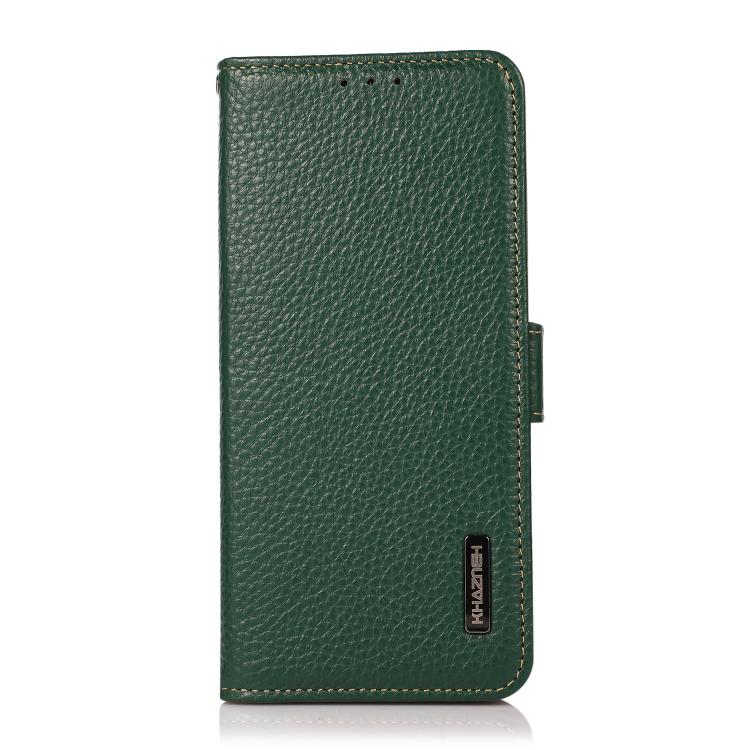 For iPhone 17 Air KHAZNEH Side-Magnetic Litchi Genuine Leather RFID Case(Green)