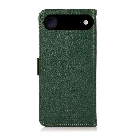 For iPhone 17 Air KHAZNEH Side-Magnetic Litchi Genuine Leather RFID Case(Green)