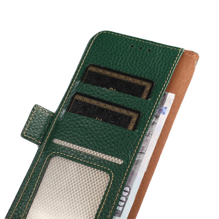 For iPhone 17 Air KHAZNEH Side-Magnetic Litchi Genuine Leather RFID Case(Green)
