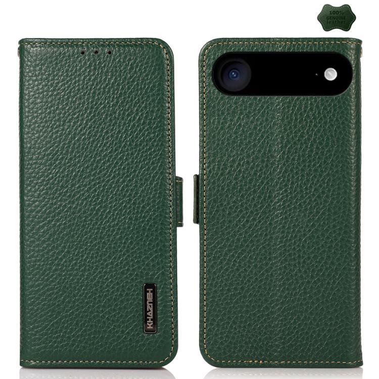 For iPhone 17 Air KHAZNEH Side-Magnetic Litchi Genuine Leather RFID Case(Green) - free shipping - PMc TechLife - Order now!