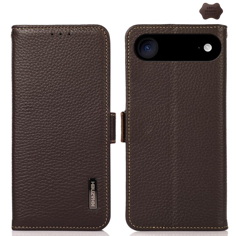 For iPhone 17 Air KHAZNEH Side-Magnetic Litchi Genuine Leather RFID Case(Brown) - free shipping - PMc TechLife - Order now!