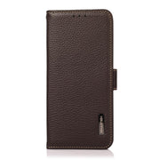 For iPhone 17 Air KHAZNEH Side-Magnetic Litchi Genuine Leather RFID Case(Brown)