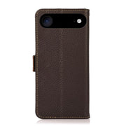 For iPhone 17 Air KHAZNEH Side-Magnetic Litchi Genuine Leather RFID Case(Brown)