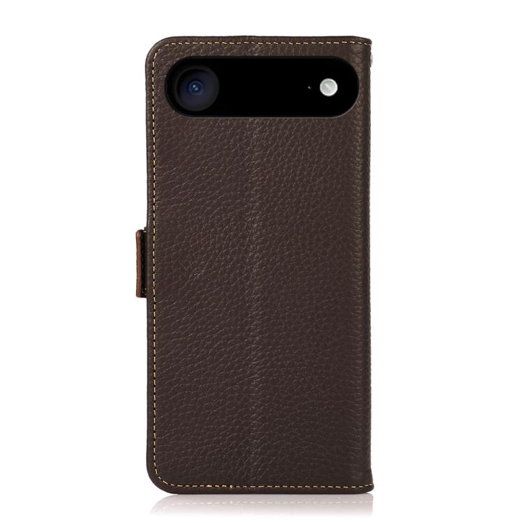 For iPhone 17 Air KHAZNEH Side-Magnetic Litchi Genuine Leather RFID Case(Brown)