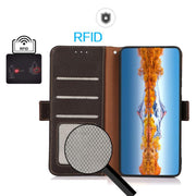For iPhone 17 Air KHAZNEH Side-Magnetic Litchi Genuine Leather RFID Case(Brown)
