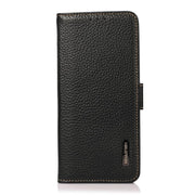 For iPhone 17 Pro KHAZNEH Side-Magnetic Litchi Genuine Leather RFID Case(Black)