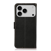 For iPhone 17 Pro KHAZNEH Side-Magnetic Litchi Genuine Leather RFID Case(Black)