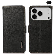 For iPhone 17 Pro Max KHAZNEH Side-Magnetic Litchi Genuine Leather RFID Case(Black)
