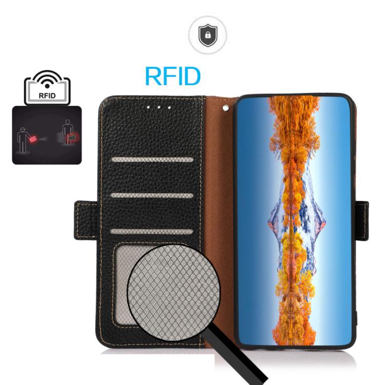 For iPhone 17 Pro Max KHAZNEH Side-Magnetic Litchi Genuine Leather RFID Case(Black) - free shipping - PMc TechLife - Order now!