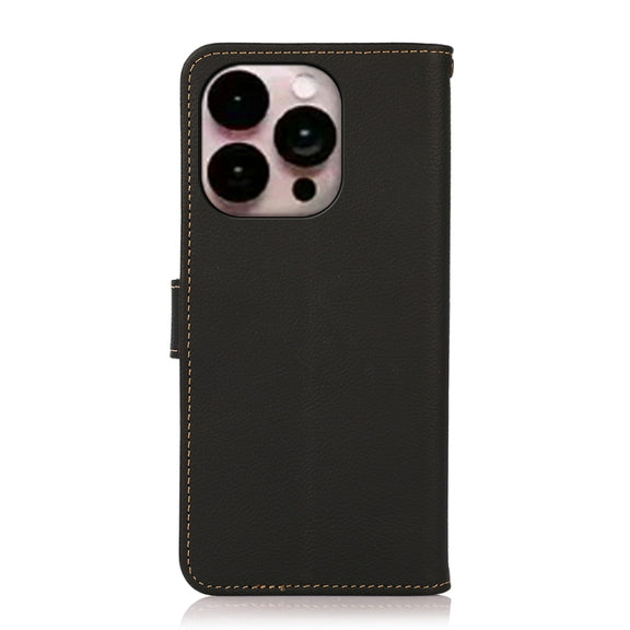 For iPhone 16 Pro Max KHAZNEH Custer Genuine Leather RFID Phone Case(Black)