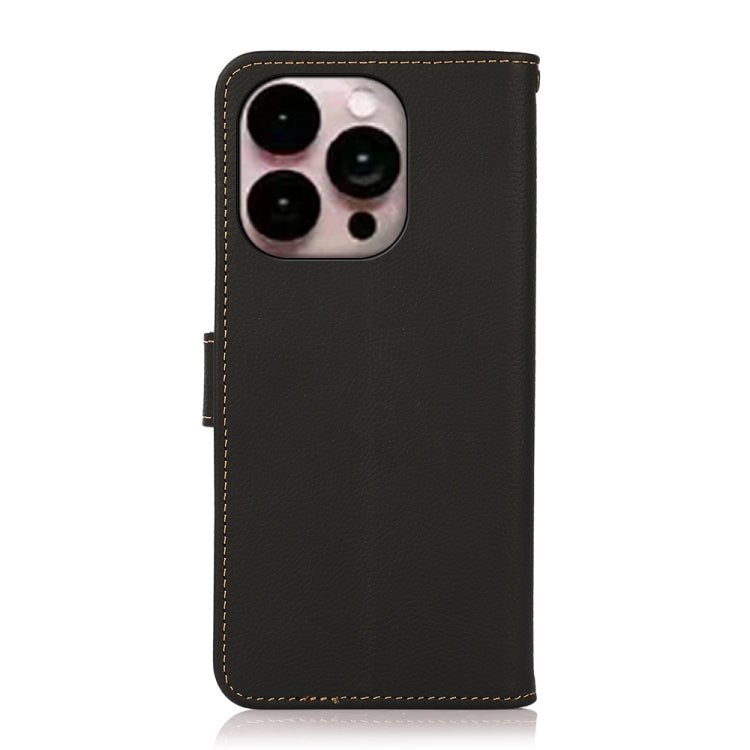 For iPhone 16 Pro Max KHAZNEH Custer Genuine Leather RFID Phone Case(Black)