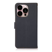 For iPhone 16 Pro Max KHAZNEH Custer Genuine Leather RFID Phone Case(Blue)