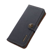 For iPhone 16 Pro Max KHAZNEH Custer Genuine Leather RFID Phone Case(Blue)